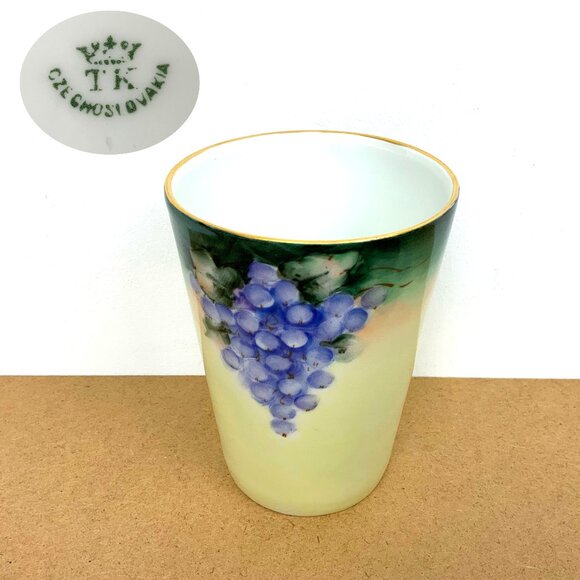 Vintage Other - Vintage TK Czechoslovakia Hand Painted Porcelain Tumbler 4" Tall